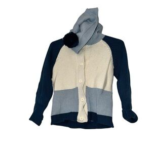 Tun Tun Pima cotton blue cream striped hooded cardigan button sweater 12–18m